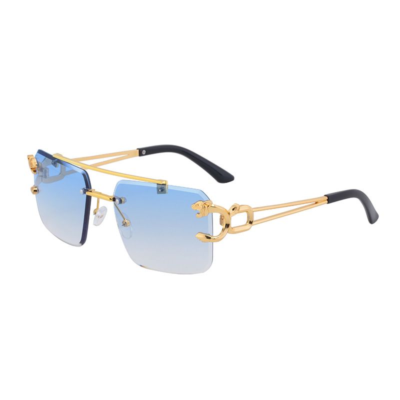 European and American retro double beam sunglasses men's fashion leopard frameless cut edge sunglasses women's fashion cross-border wholesale shapes