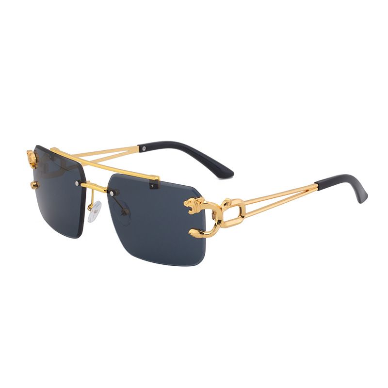 European and American retro double beam sunglasses men's fashion leopard frameless cut edge sunglasses women's fashion cross-border wholesale shapes