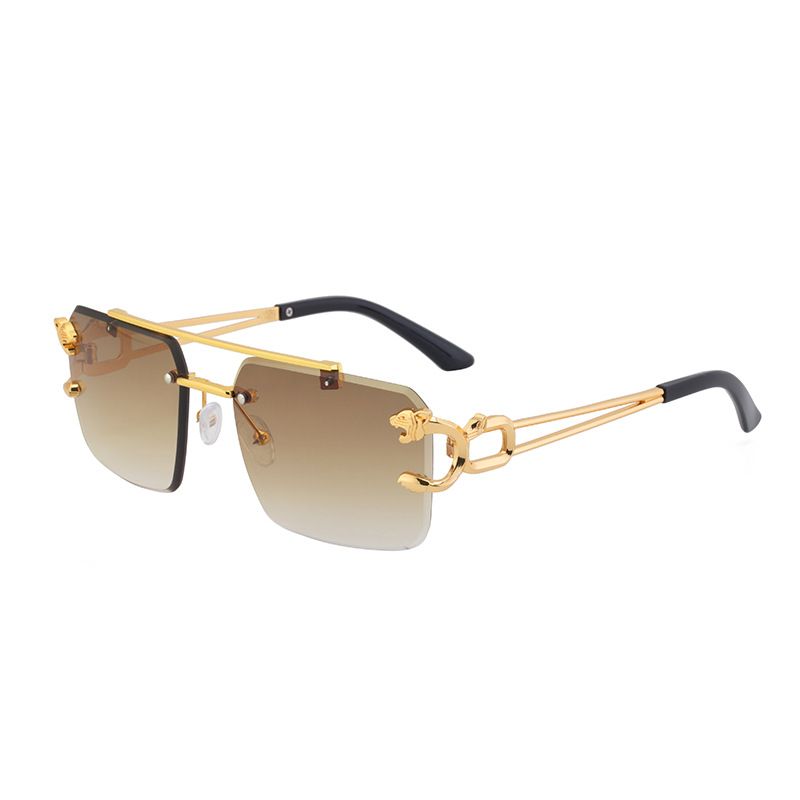 European and American retro double beam sunglasses men's fashion leopard frameless cut edge sunglasses women's fashion cross-border wholesale shapes