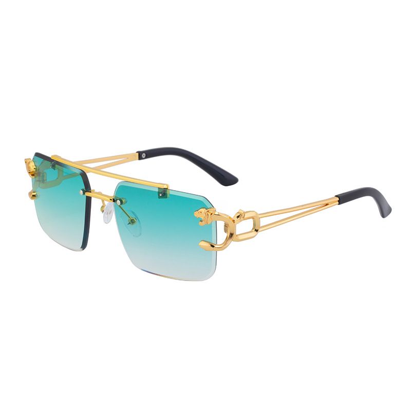 European and American retro double beam sunglasses men's fashion leopard frameless cut edge sunglasses women's fashion cross-border wholesale shapes