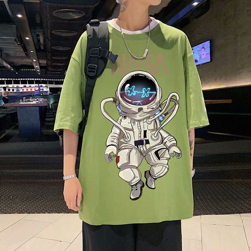 9.9 yuan astronaut short sleeved T-shirt men's trendy brand ins 2021 summer loose couple simple five and a half sleeve