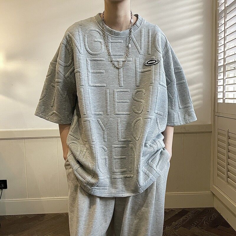 Clearance and leakage of foreign trade, dismantling of containers, five and a half sleeve T-shirt, waffle loose oversized men's upper clothing, short sleeved T-shirt, t