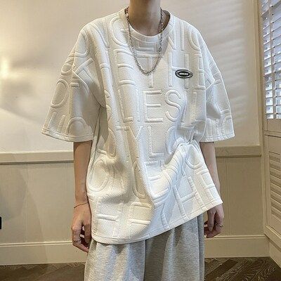 Clearance and leakage of foreign trade, dismantling of containers, five and a half sleeve T-shirt, waffle loose oversized men's upper clothing, short sleeved T-shirt, t