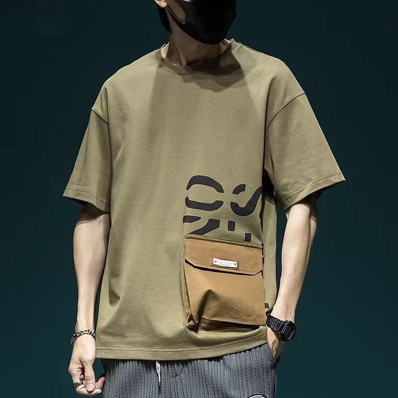 Design sense retro casual workwear short sleeved t-shirt men's summer plus size loose teenage trendy brand fashionable clothing