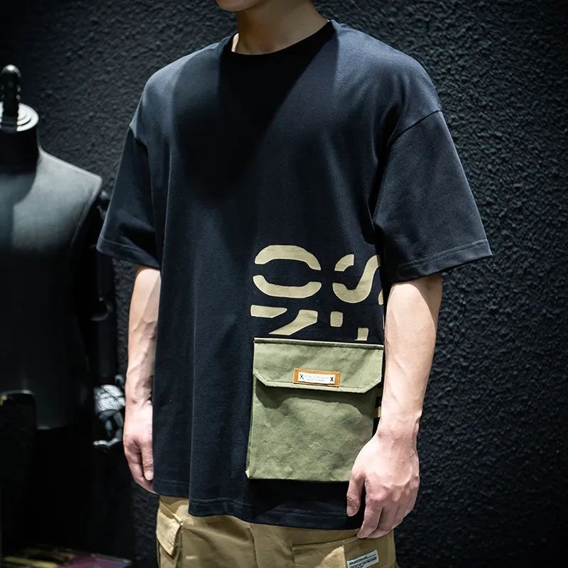 Design sense retro casual workwear short sleeved t-shirt men's summer plus size loose teenage trendy brand fashionable clothing