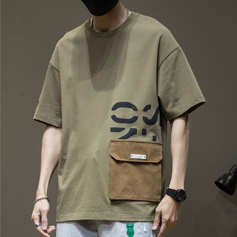 Design sense retro casual workwear short sleeved t-shirt men's summer plus size loose teenage trendy brand fashionable clothing