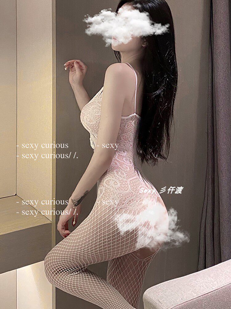 Large size fat mm sexy black silk suspender one-piece one-piece romantic lingerie pure desire uniform open fishing net stockings