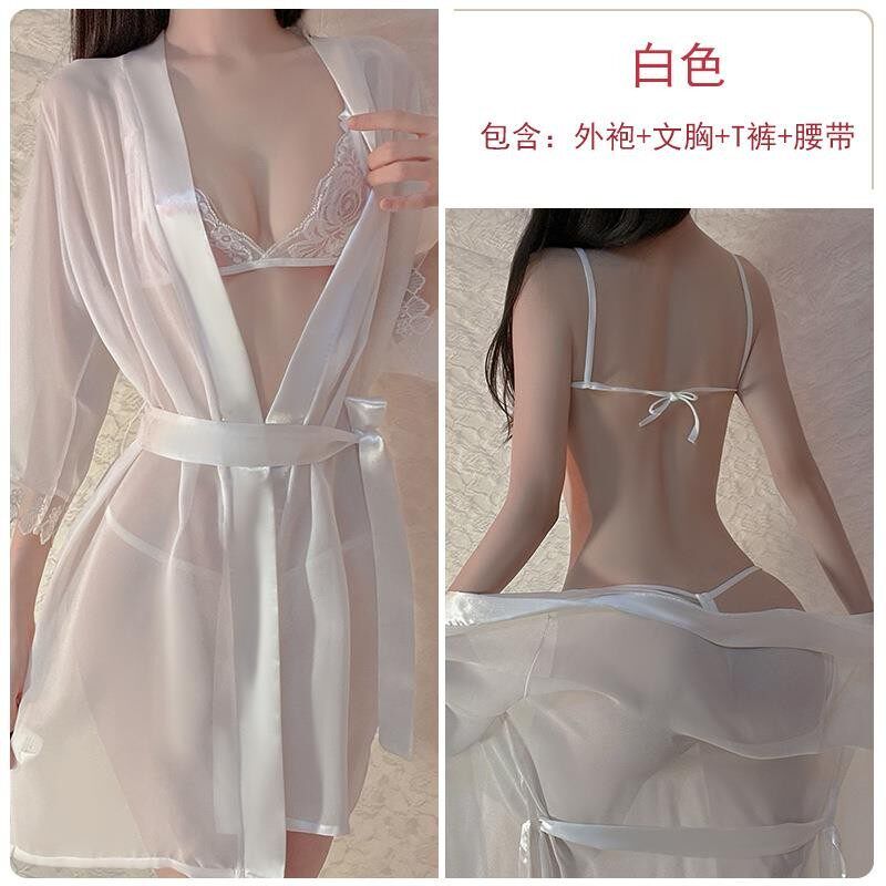 Sexy pajamas, erotic lingerie, lace kimono, nightgown supplies, seductive uniforms, passionate perspective black clothes, women's cardigans