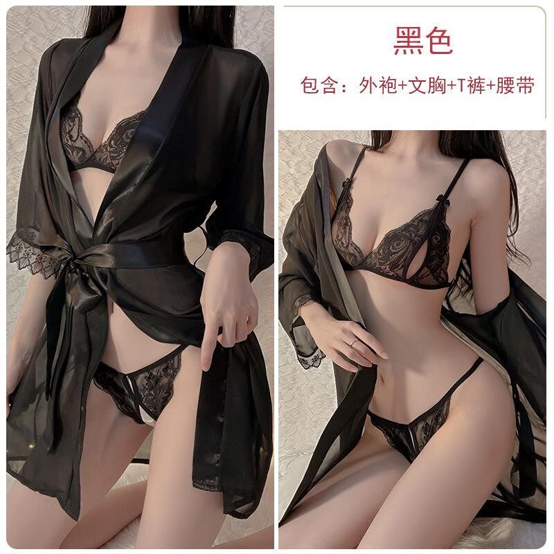 Sexy pajamas, erotic lingerie, lace kimono, nightgown supplies, seductive uniforms, passionate perspective black clothes, women's cardigans