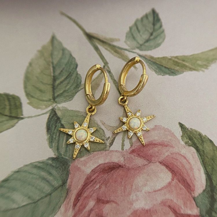 S925 pure silver octagonal star Australian treasure earrings for women, European and American fashion, new trendy internet celebrity earrings, wholesale of ear accessories golden 925 silver