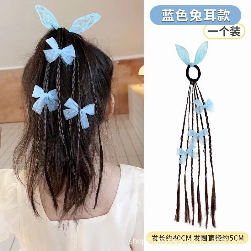 New Sweet Cool Boxing Braid Children's Wig Braid Hair Ring Little Girl High Ponytail Love Braided Hair Rope Hair Accessories Style_1 AS PICTURE
