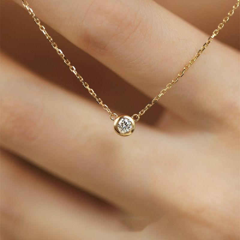 Classic Japanese Mini S925 Pure Silver Single Diamond Bubble Necklace with Gold Plated Moissand Diamond, Elegant and High Quality Pendant for Women Style_1 925 silver