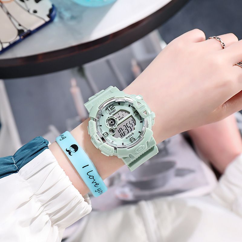 Small, fresh and sweet electronic watch female student's best friend couple sports waterproof luminous watch Tiktok face single generation hair white AS PICTURE