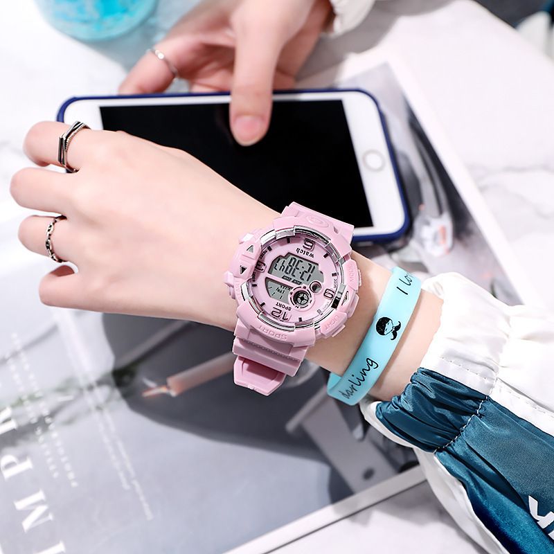 Small, fresh and sweet electronic watch female student's best friend couple sports waterproof luminous watch Tiktok face single generation hair white AS PICTURE