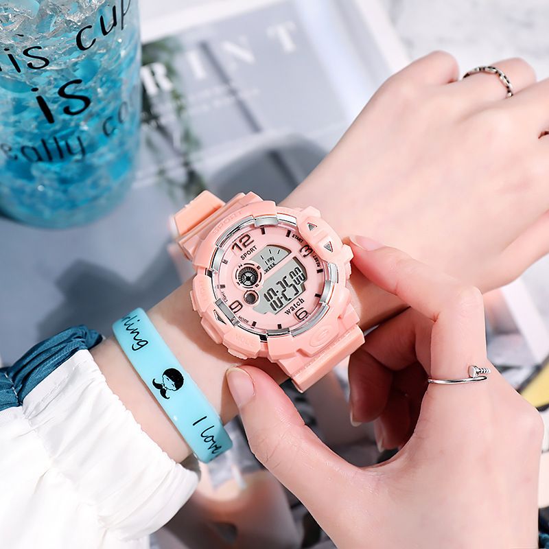 Small, fresh and sweet electronic watch female student's best friend couple sports waterproof luminous watch Tiktok face single generation hair white AS PICTURE