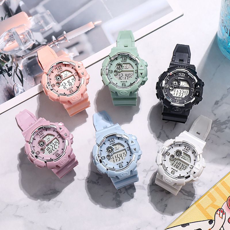 Small, fresh and sweet electronic watch female student's best friend couple sports waterproof luminous watch Tiktok face single generation hair white AS PICTURE
