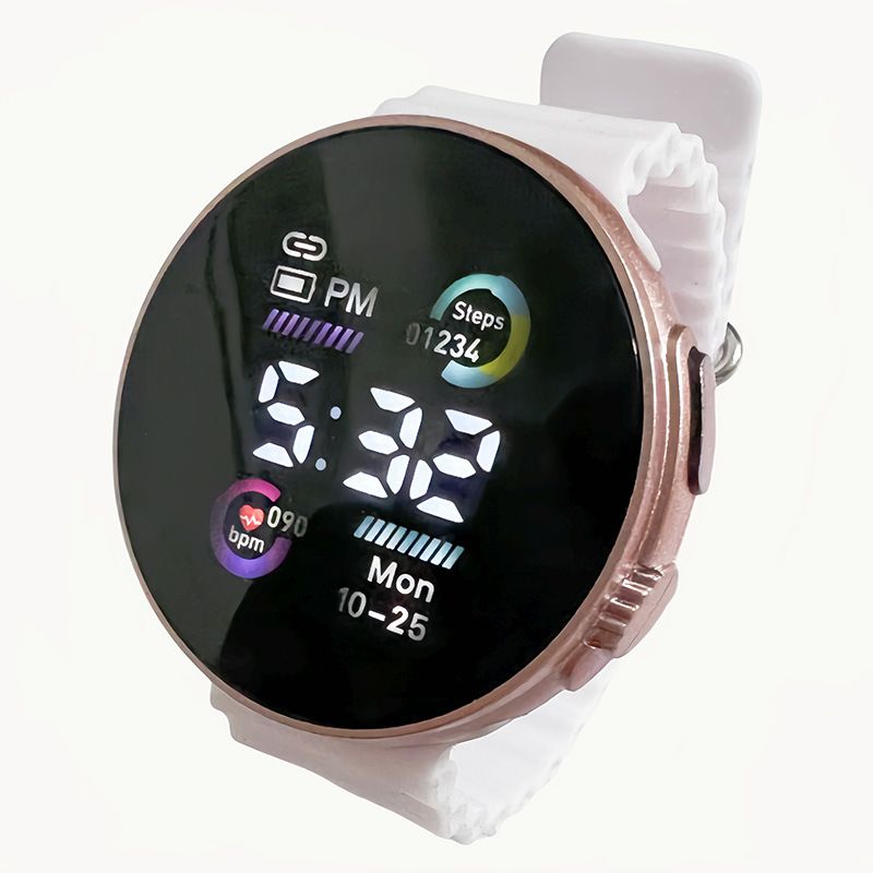 Hot selling circular ocean watch, children's fashion, simple sports, student LED electronic watch white AS PICTURE