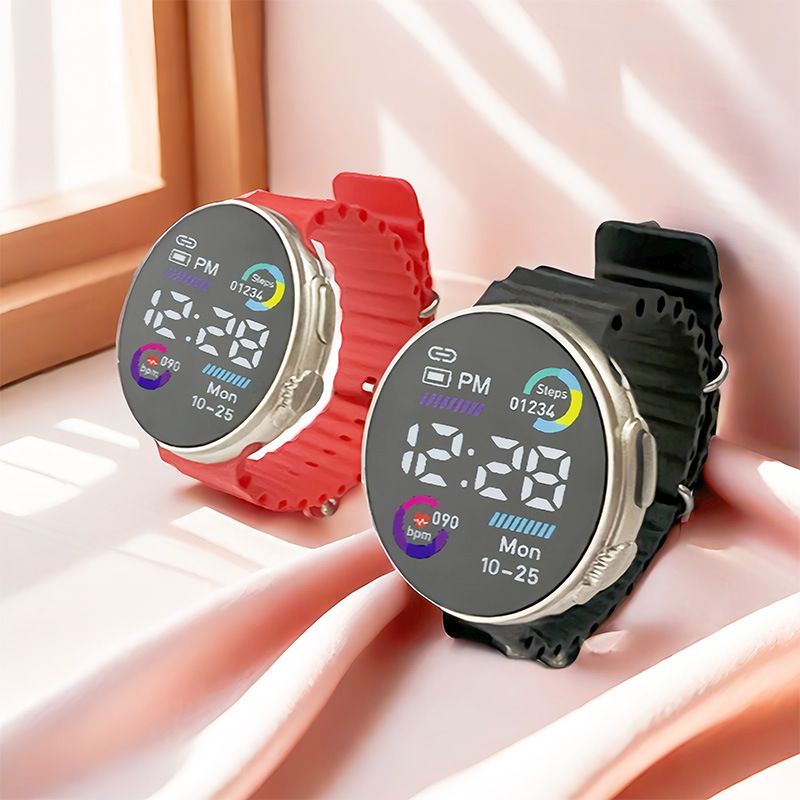 Hot selling circular ocean watch, children's fashion, simple sports, student LED electronic watch white AS PICTURE