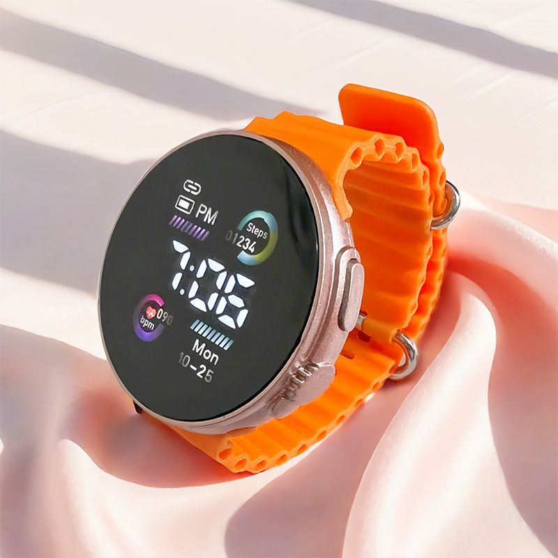 Hot selling circular ocean watch, children's fashion, simple sports, student LED electronic watch white AS PICTURE