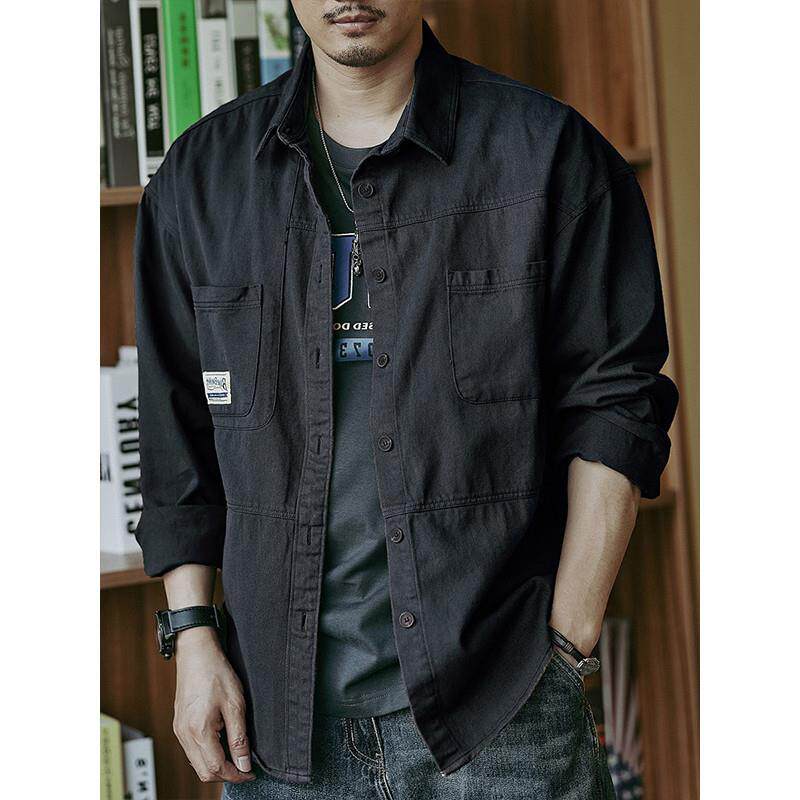 American retro workwear long sleeved shirt men's design sense of spring and autumn new loose heavyweight casual shirt jacket men