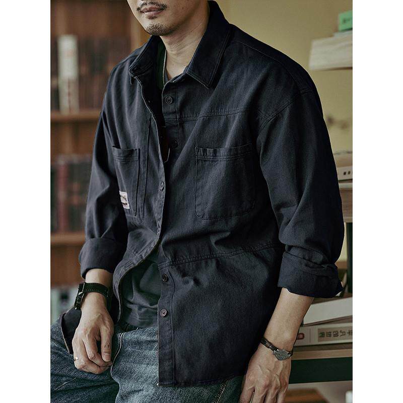 American retro workwear long sleeved shirt men's design sense of spring and autumn new loose heavyweight casual shirt jacket men