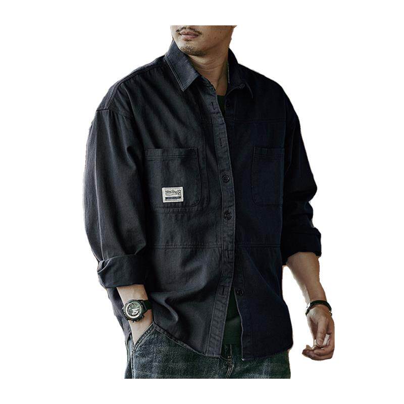 American retro workwear long sleeved shirt men's design sense of spring and autumn new loose heavyweight casual shirt jacket men