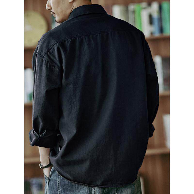 American retro workwear long sleeved shirt men's design sense of spring and autumn new loose heavyweight casual shirt jacket men