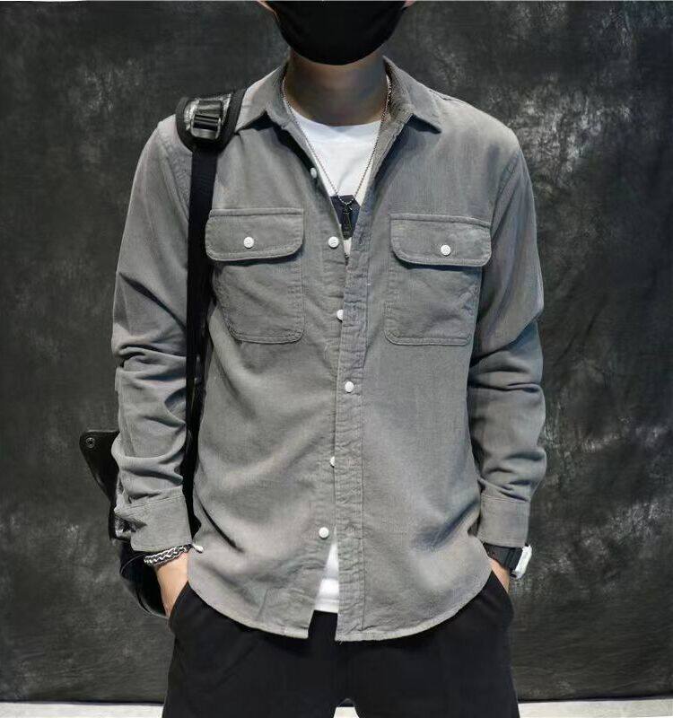 Trendy brand autumn Japanese retro corduroy long sleeved shirt men's trendy and cool loose casual men's jacket outer cover
