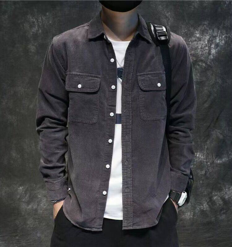 Trendy brand autumn Japanese retro corduroy long sleeved shirt men's trendy and cool loose casual men's jacket outer cover