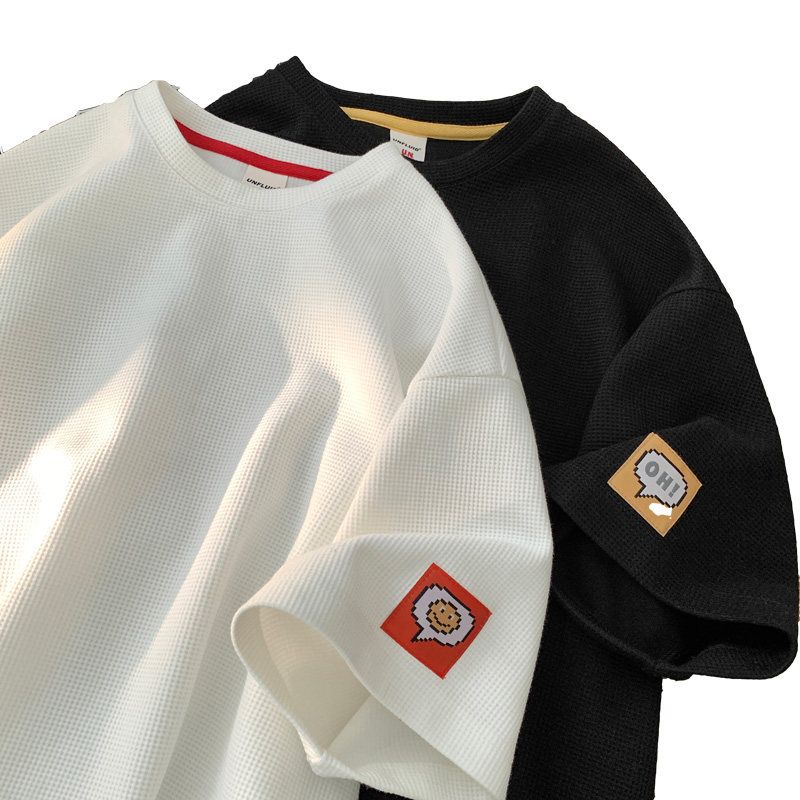 Foreign trade leftover ice silk short sleeved t-shirts for boys, waffle style loose five quarter sleeves, heavy weight for teenagers, half sleeved clothes