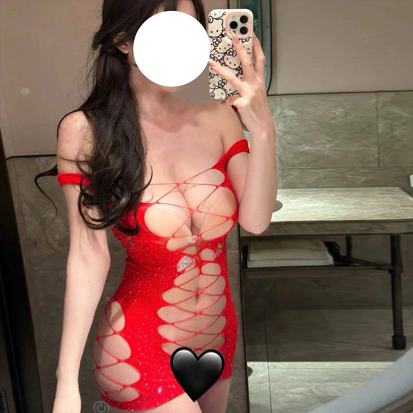 Sexy lingerie with large-scale hollow out binding shame nightgown, sexy wife wrapped buttocks skirt, no take off seductive pajamas