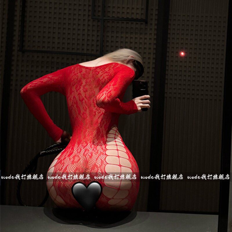 I play: sexy lingerie, red lace hollow see through mesh clothing, one-piece pajamas, sexy cross fishing net socks, qqny