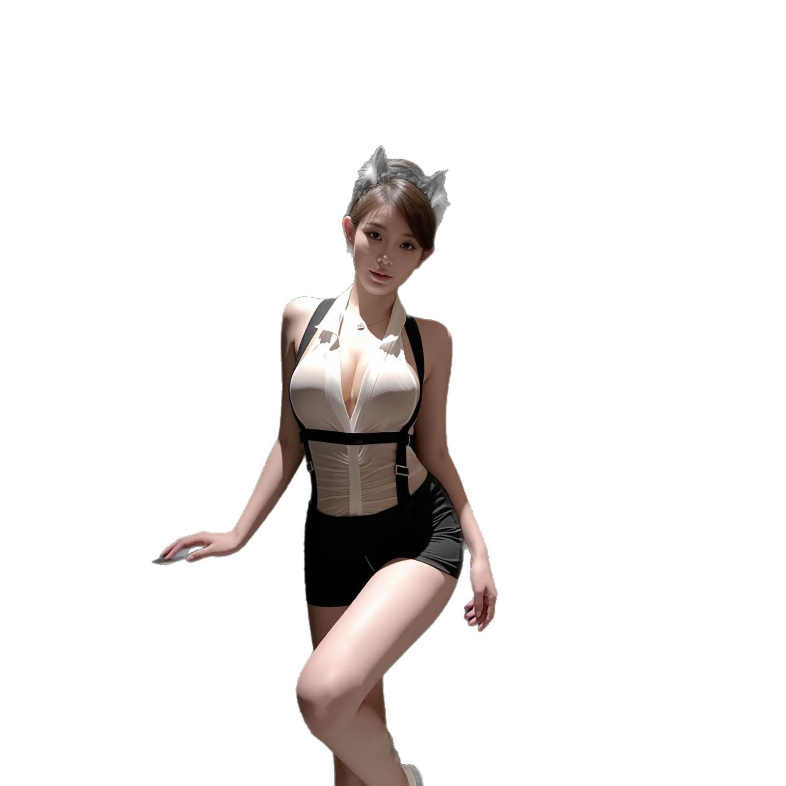 Sexy lingerie plus size sexy secretary deep V perspective style uniform zipper crotch no take off qqny set