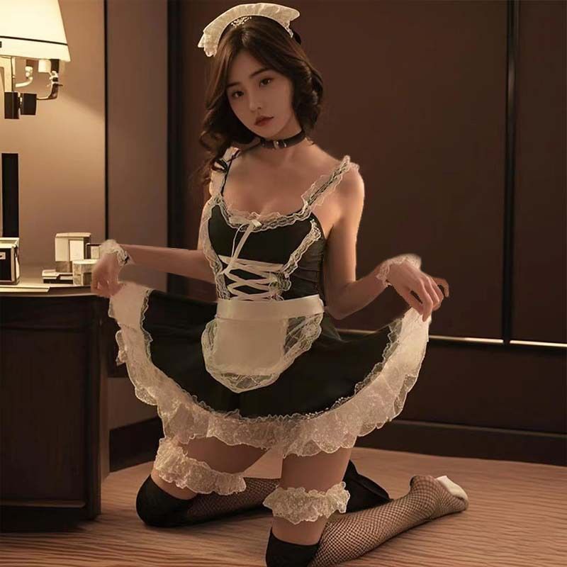 Manufacturer's straight hair erotic lingerie, sexy plus size maid uniform, tempting pure and passionate set pajamas