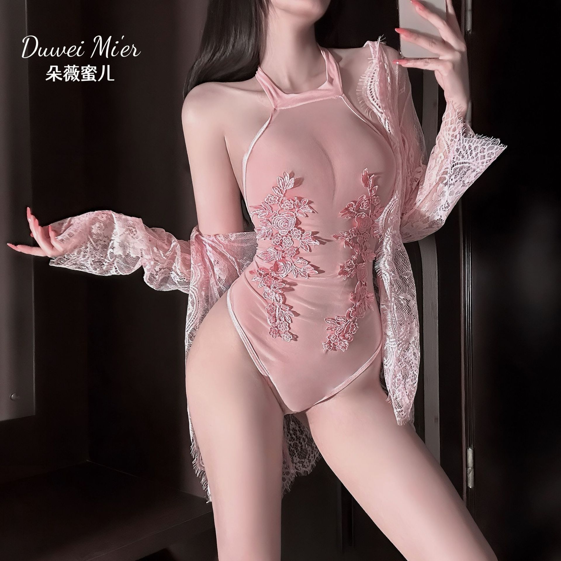Duowei Mi'er Cross border Sex Underwear Exquisite and Sexy Embroidered jumpsuit with hollowed out spicy girls' plus size pajamas and battle robes for women