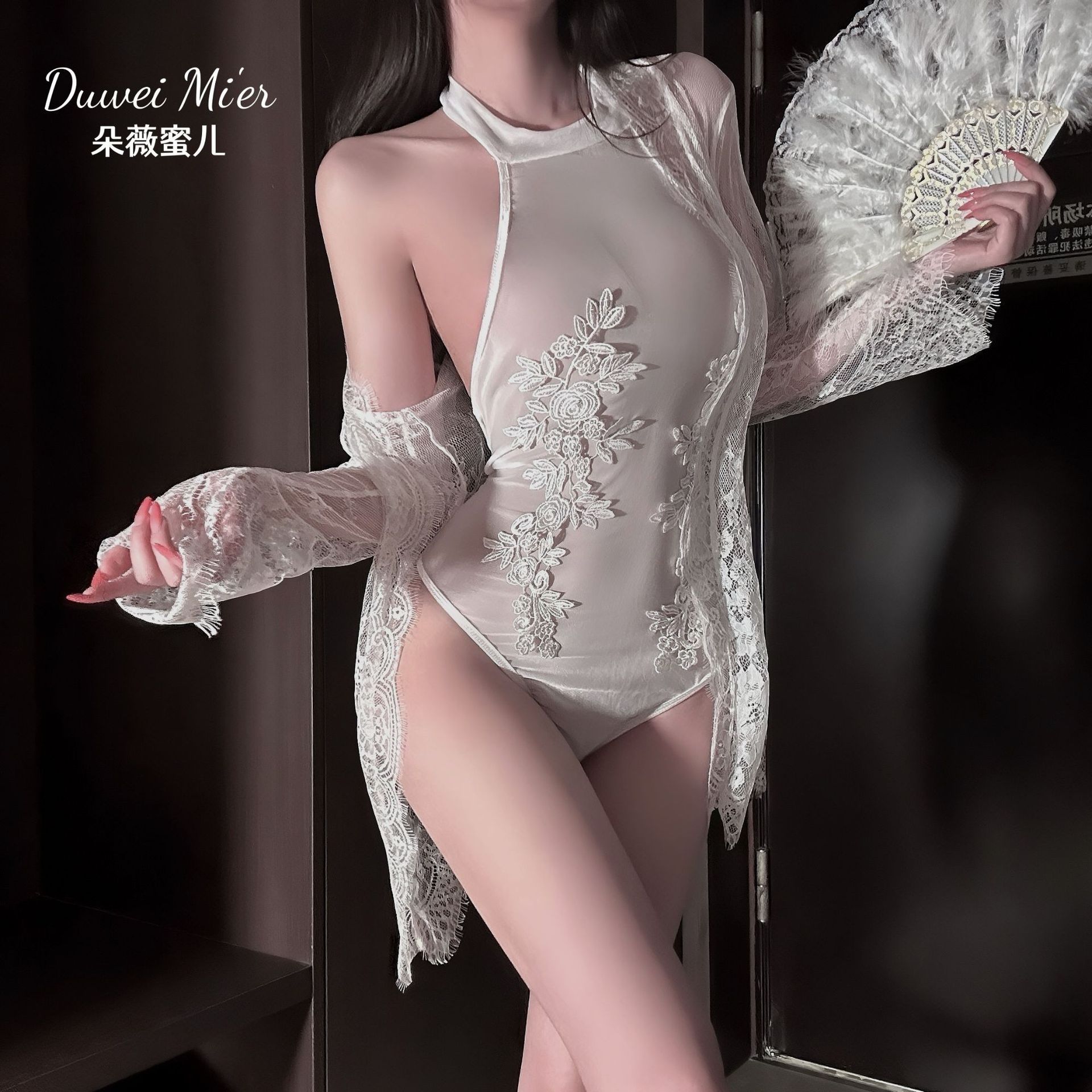 Duowei Mi'er Cross border Sex Underwear Exquisite and Sexy Embroidered jumpsuit with hollowed out spicy girls' plus size pajamas and battle robes for women