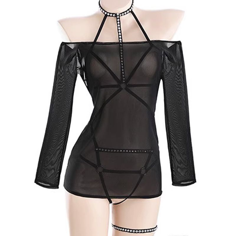 Sexy lingerie, sexy binding, see through, mature silk, open crotch, rivet binding set, SM passion set, pure desire temptation