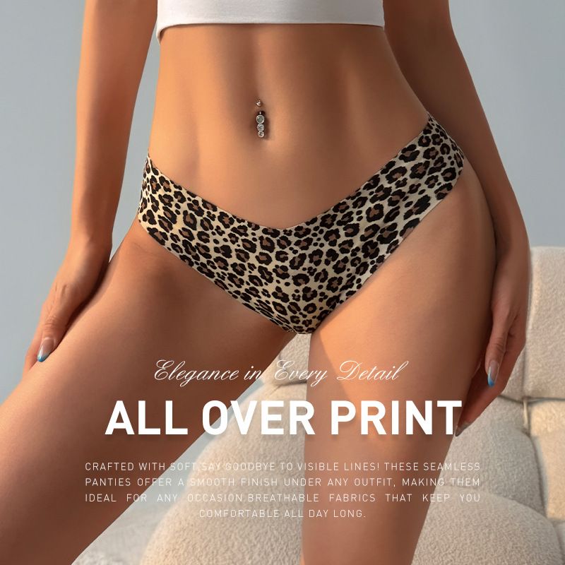 European and American temu best-selling leopard print seamless panties fitness ice silk sexy breathable triangle panties cross-border exclusive panties women