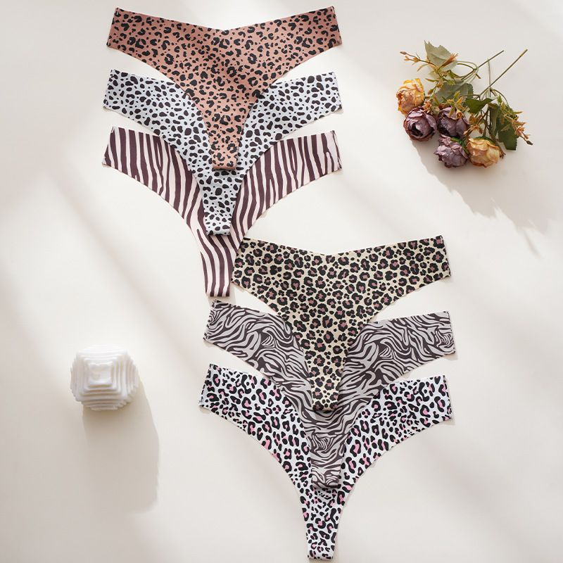 European and American temu best-selling leopard print seamless panties fitness ice silk sexy breathable triangle panties cross-border exclusive panties women