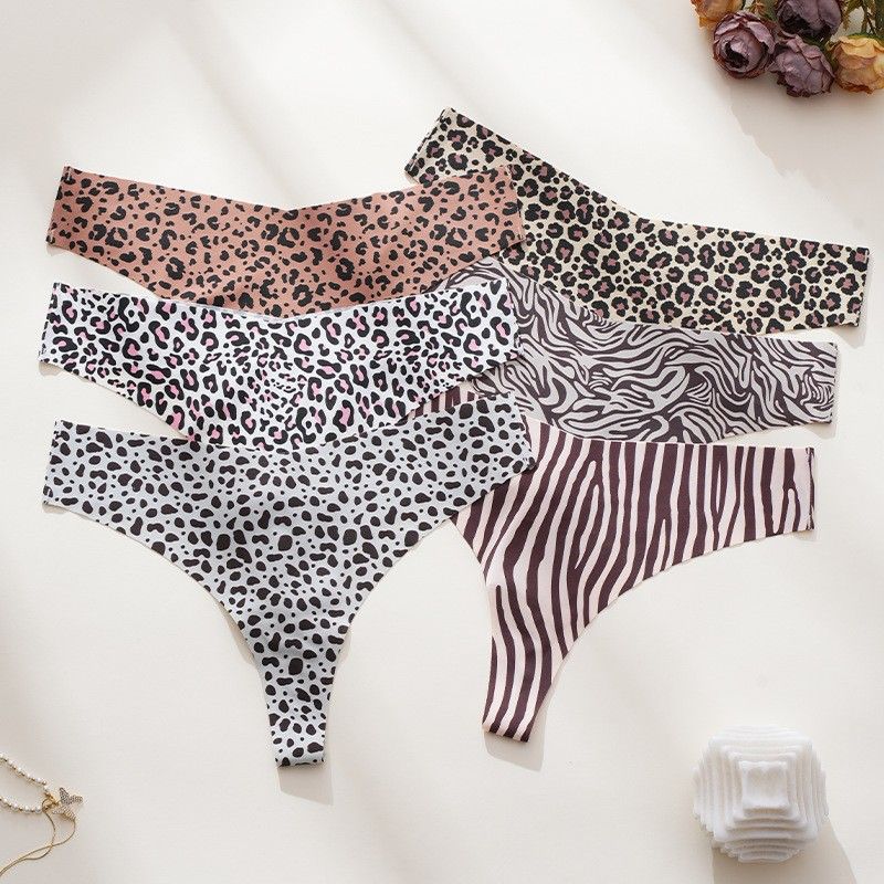 European and American temu best-selling leopard print seamless panties fitness ice silk sexy breathable triangle panties cross-border exclusive panties women