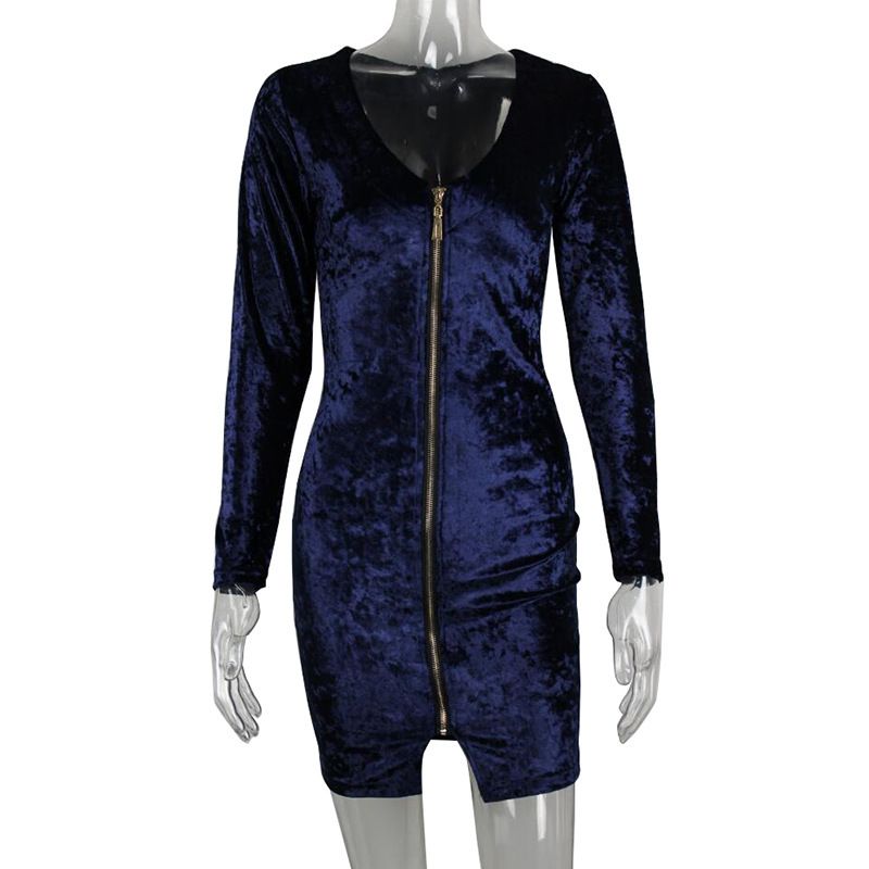 Sexy Dress V-neck Gold Diamond Velvet Bodycon Mini Skirt Night Club Dress