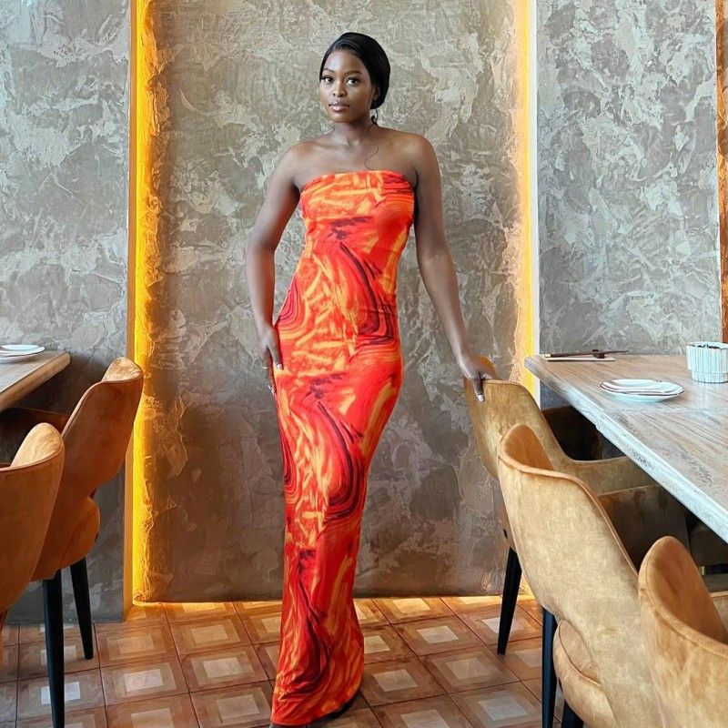 A503DS Special Price European and American Cross-Border Summer New Fashion Sleeveless Bustier Print Slim Long Bodycon Dress