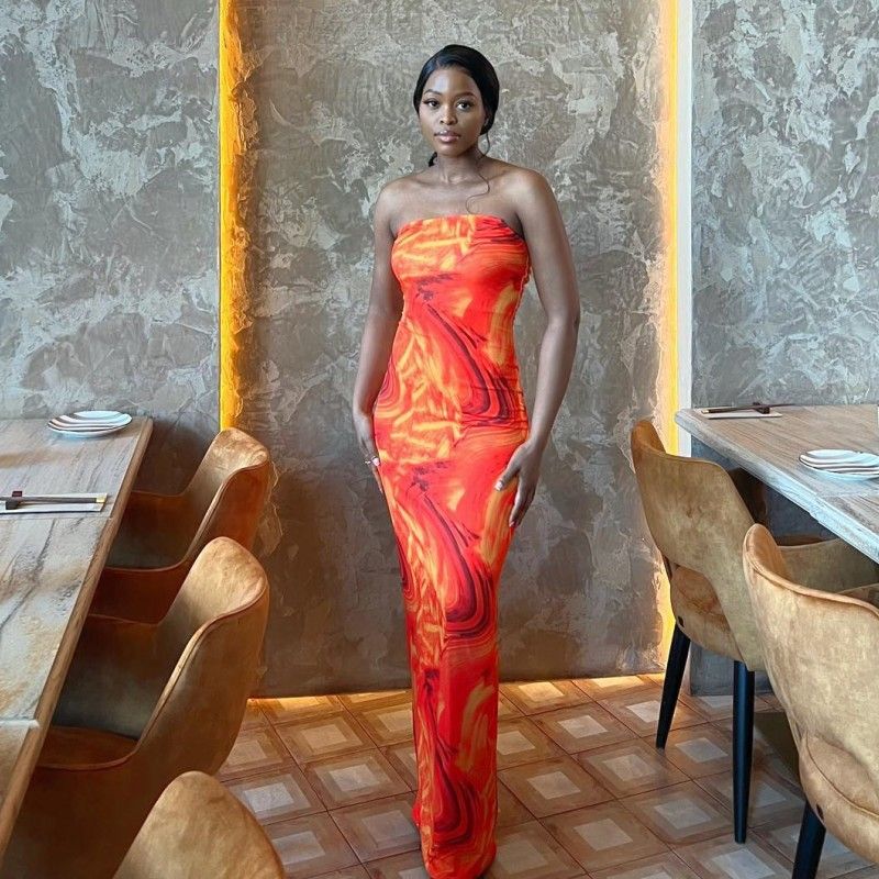 A503DS Special Price European and American Cross-Border Summer New Fashion Sleeveless Bustier Print Slim Long Bodycon Dress