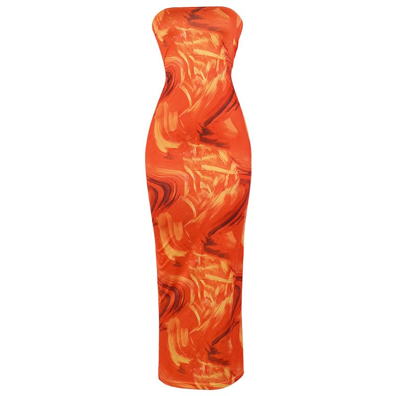 A503DS Special Price European and American Cross-Border Summer New Fashion Sleeveless Bustier Print Slim Long Bodycon Dress
