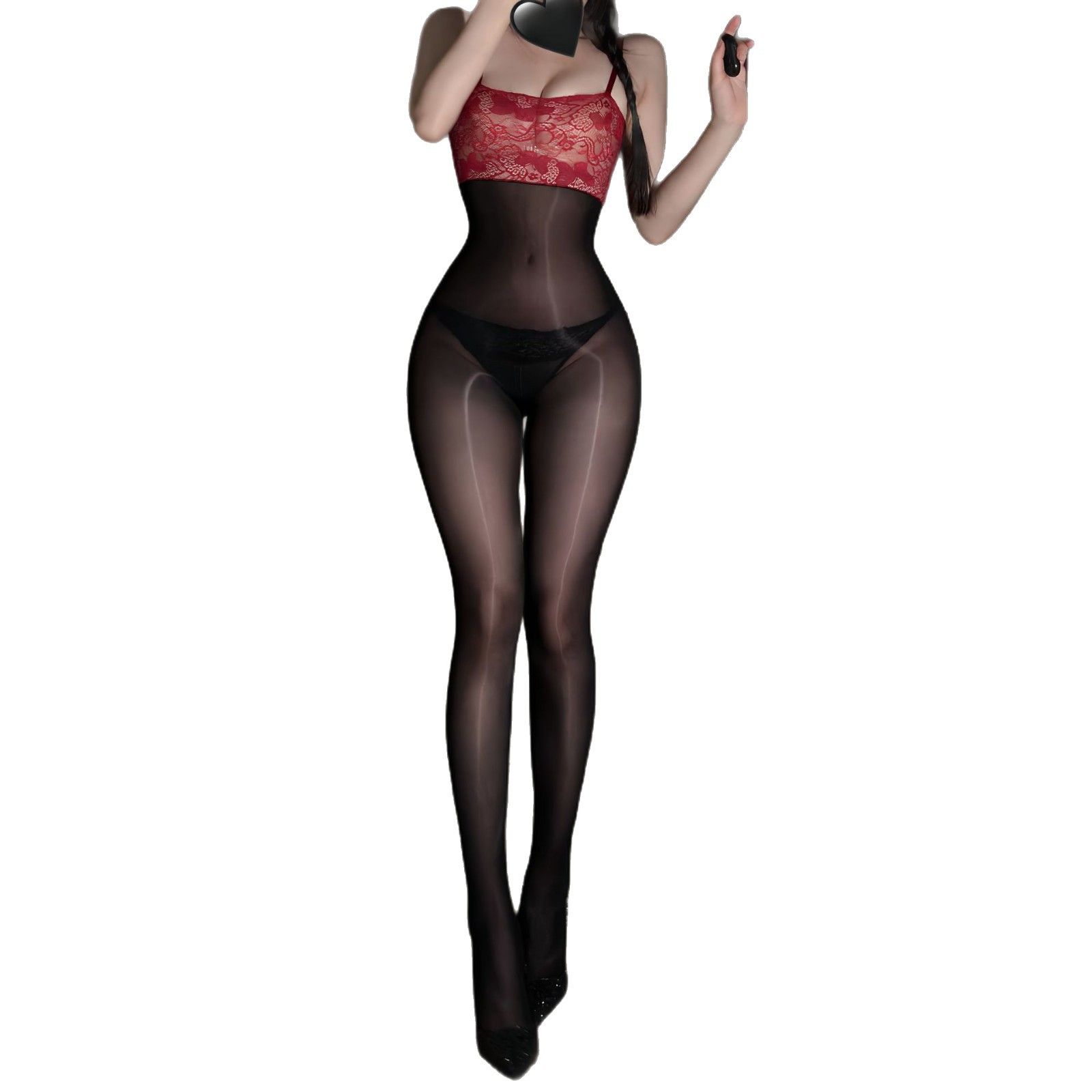 Shuoyao sexy lace strapless open cut one-piece lingerie stockings ultra-thin silky smooth shiny perspective temptation 8241