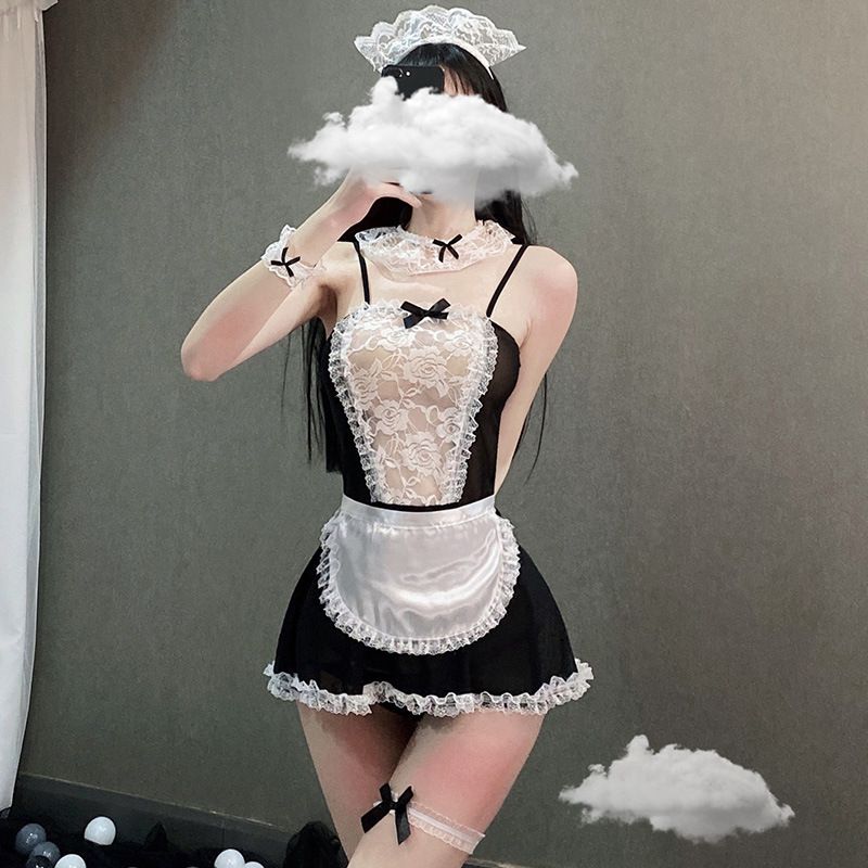 Large size erotic lingerie, sexy maid outfit, maid uniform role-playing lace hollow out set, female hair accessory 7146