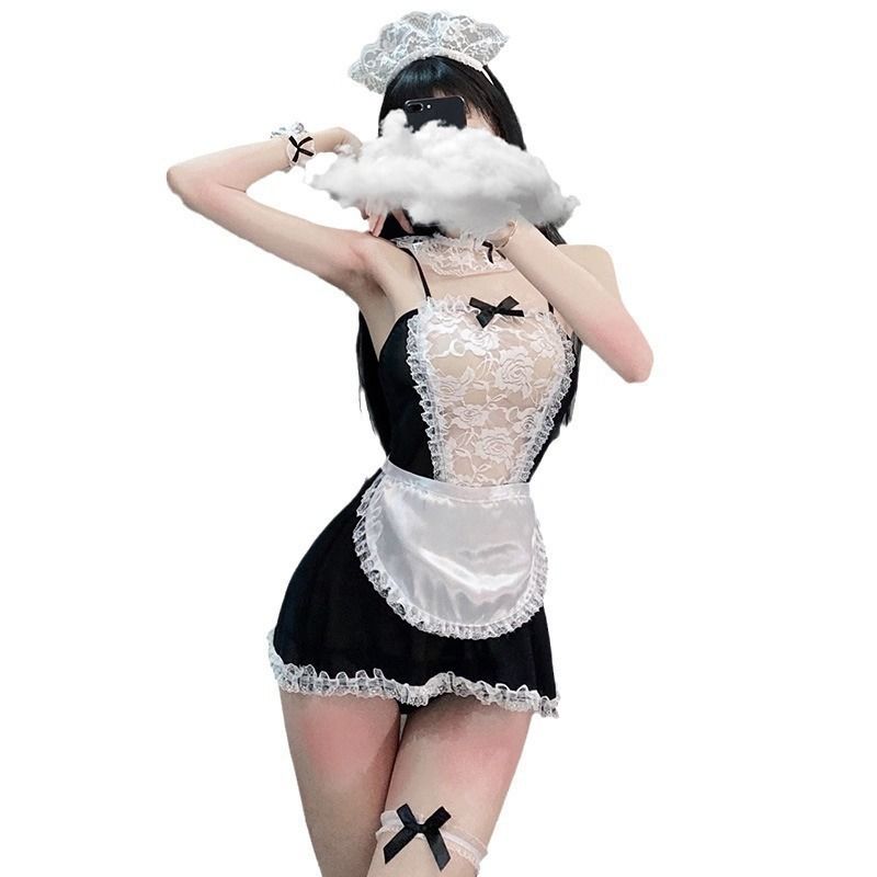Large size erotic lingerie, sexy maid outfit, maid uniform role-playing lace hollow out set, female hair accessory 7146