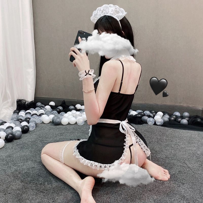 Large size erotic lingerie, sexy maid outfit, maid uniform role-playing lace hollow out set, female hair accessory 7146