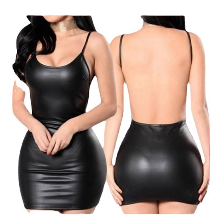 Sex lingerie foreign trade increases European size manufacturers spot European and American black leather lacquered leather jacket leak back set one piece hair replacement