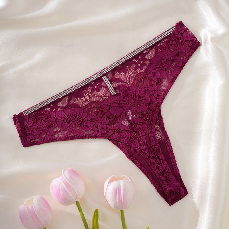 Cross-border exclusive lace thong ultra-thin seamless transparent hollow low-waist high elasticity comfortable seamless panties women butt lift